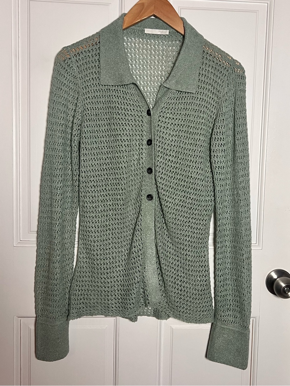ZARA Sage Knit Button-Up Sweater
